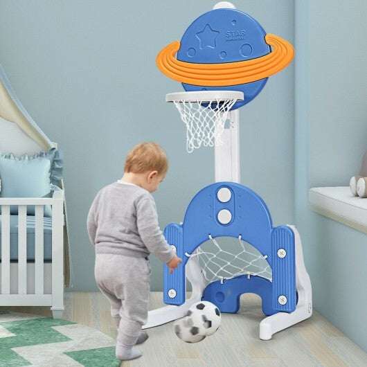 3 in 1 Height Adjustable Kids Basketball Hoop Set with Balls-Blue W2B