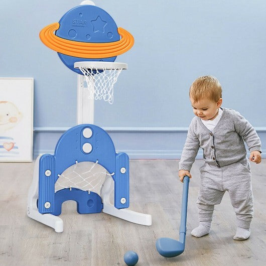 3 in 1 Height Adjustable Kids Basketball Hoop Set with Balls-Blue W2B