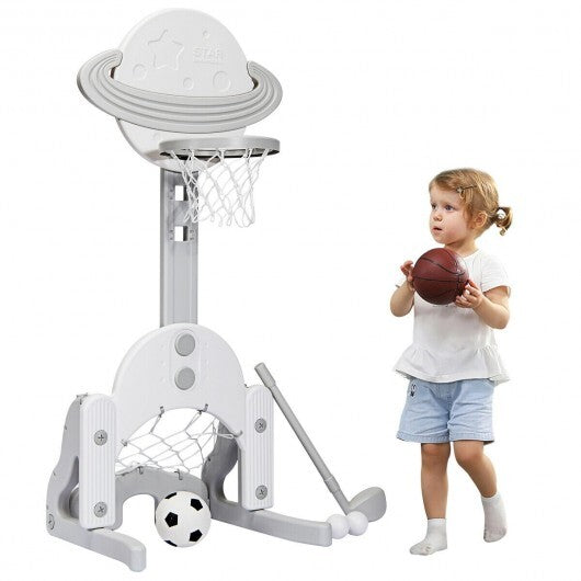 3 in 1 Height Adjustable Kids Basketball Hoop Set with Balls-Blue W2B