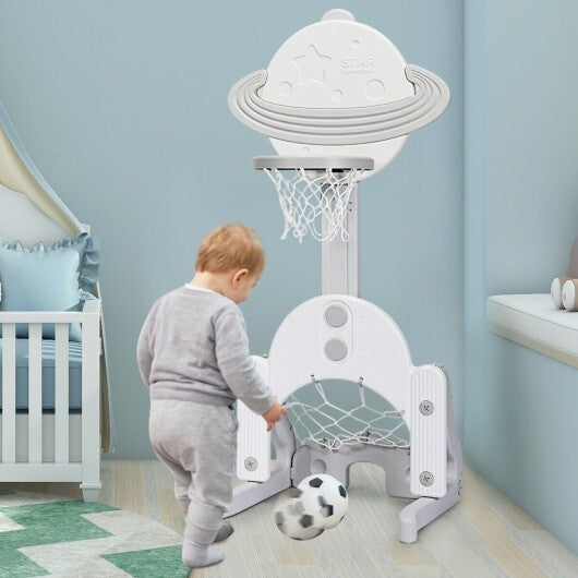 3 in 1 Height Adjustable Kids Basketball Hoop Set with Balls-Blue W2B