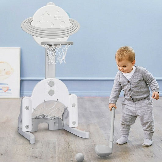 3 in 1 Height Adjustable Kids Basketball Hoop Set with Balls-Blue W2B