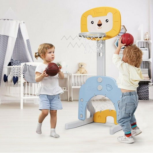 3-in-1 Adjustable Kids Basketball Hoop Sports Set-Yellow W2B