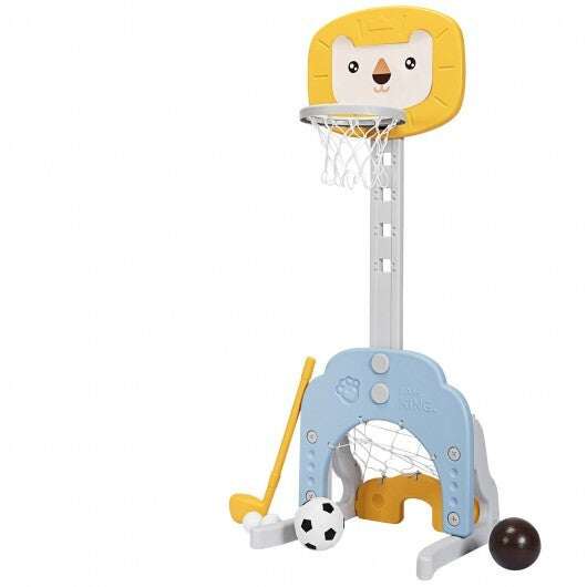 3-in-1 Adjustable Kids Basketball Hoop Sports Set-Yellow W2B