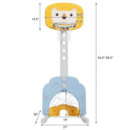 3-in-1 Adjustable Kids Basketball Hoop Sports Set-Yellow W2B