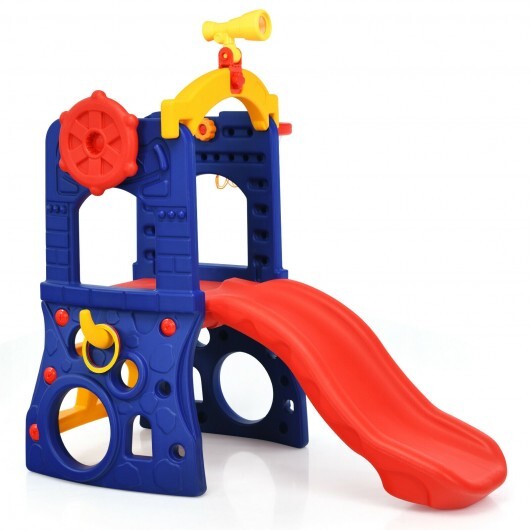 6-in-1 Freestanding Kids Slide with Basketball Hoop and Ring Toss W2B