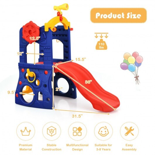 6-in-1 Freestanding Kids Slide with Basketball Hoop and Ring Toss W2B