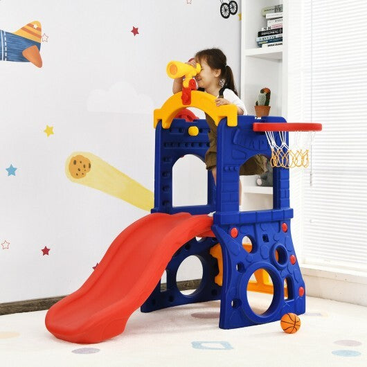 6-in-1 Freestanding Kids Slide with Basketball Hoop and Ring Toss W2B