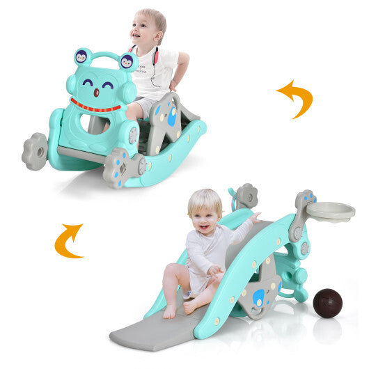 4-in-1 Rocking Horse and Slide Set for Kids-Blue W2B