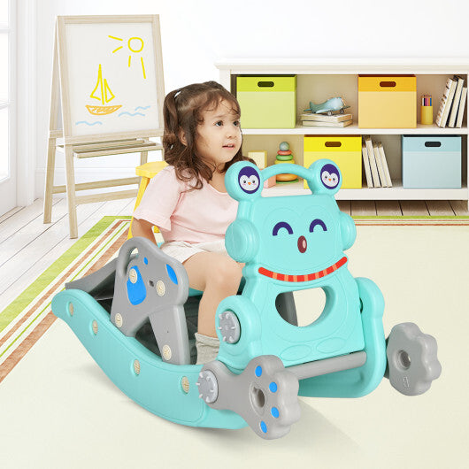 4-in-1 Rocking Horse and Slide Set for Kids-Blue W2B
