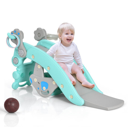 4-in-1 Rocking Horse and Slide Set for Kids-Blue W2B