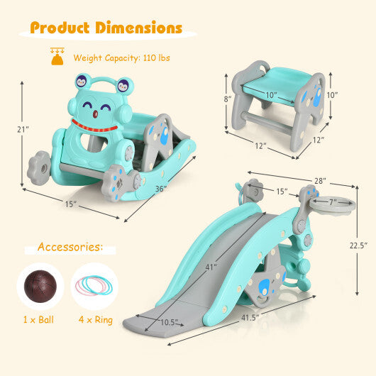 4-in-1 Rocking Horse and Slide Set for Kids-Blue W2B