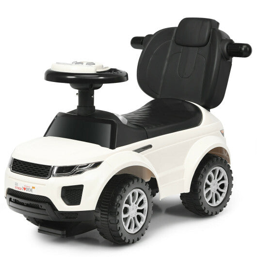 3 In 1 Ride on Push Car Toddler Stroller Sliding Car with Music-White - Color: White W2B