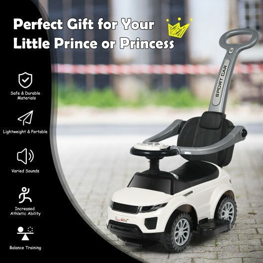 3 In 1 Ride on Push Car Toddler Stroller Sliding Car with Music-White - Color: White W2B
