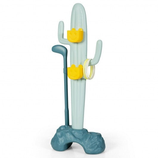 3-in-1 Cactus Toy Stand Sports Activity Center with Golf and Ring-Toss - Color: Green W2B