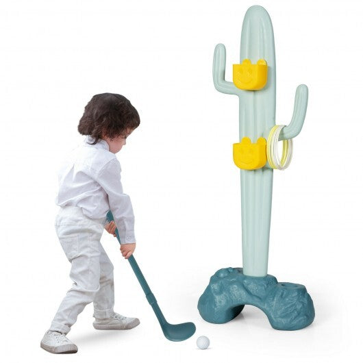 3-in-1 Cactus Toy Stand Sports Activity Center with Golf and Ring-Toss - Color: Green W2B