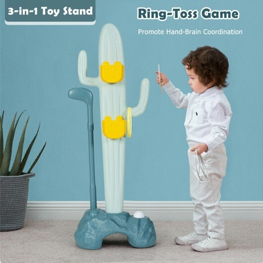 3-in-1 Cactus Toy Stand Sports Activity Center with Golf and Ring-Toss - Color: Green W2B