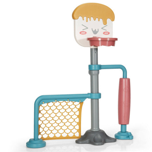 3-in-1 Height Adjustable Basketball Stand Set with Soccer and Roller W2B