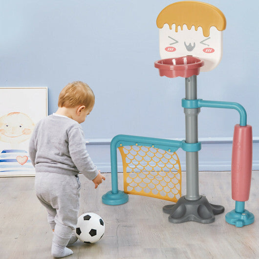 3-in-1 Height Adjustable Basketball Stand Set with Soccer and Roller W2B