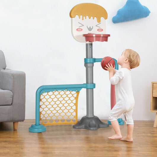 3-in-1 Height Adjustable Basketball Stand Set with Soccer and Roller W2B