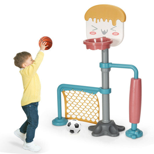 3-in-1 Height Adjustable Basketball Stand Set with Soccer and Roller W2B