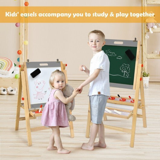 Kids Art Easel with Paper Roll Double Sided Chalkboard and Whiteboard-Gray W2B