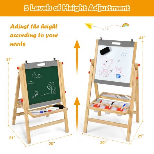 Kids Art Easel with Paper Roll Double Sided Chalkboard and Whiteboard-Gray W2B