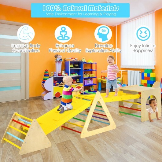 5 in 1 Kids Triangle Climber Play Gym Set with 2 Ramps W2B
