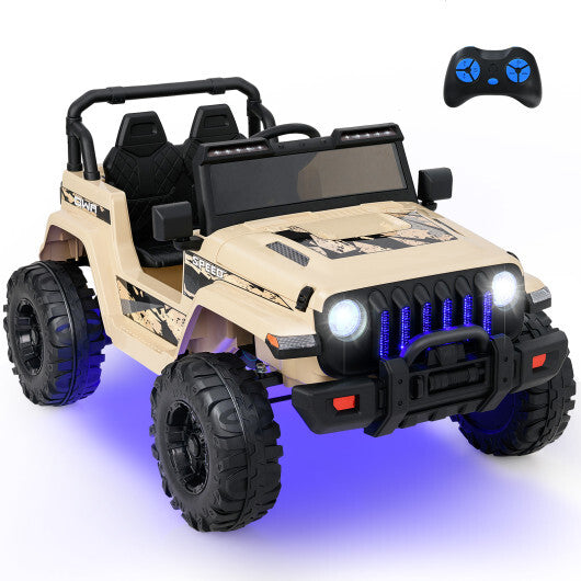 12V Kids Ride-on Jeep Car with 2.4 G Remote Control-Khaki - Color: Khaki W2B