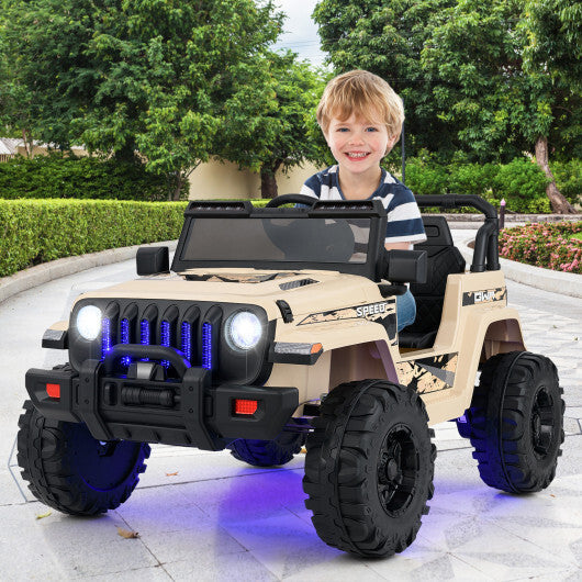 12V Kids Ride-on Jeep Car with 2.4 G Remote Control-Khaki - Color: Khaki W2B