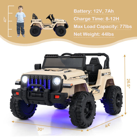 12V Kids Ride-on Jeep Car with 2.4 G Remote Control-Khaki - Color: Khaki W2B