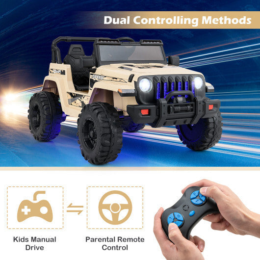 12V Kids Ride-on Jeep Car with 2.4 G Remote Control-Khaki - Color: Khaki W2B