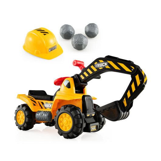 Ride on Push Car Bulldozer Digger Toy with Safety Helmet and Working Shovel - Color: Yellow W2B