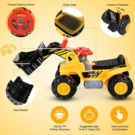 Kids Ride On Bulldozer Toy Play Truck with Adjustable Bucket Aged 3+ Years Old - Color: Yellow W2B