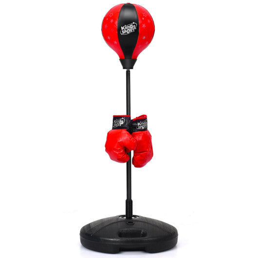 Kids Adjustable Stand Punching Bag Toy Set with Boxing Glove-Red W2B