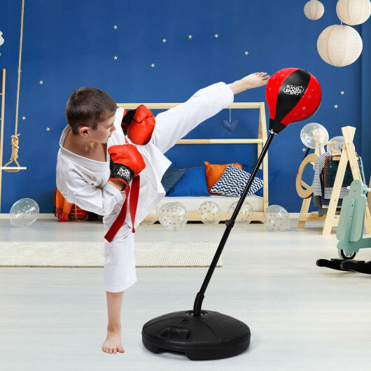Kids Adjustable Stand Punching Bag Toy Set with Boxing Glove-Red W2B