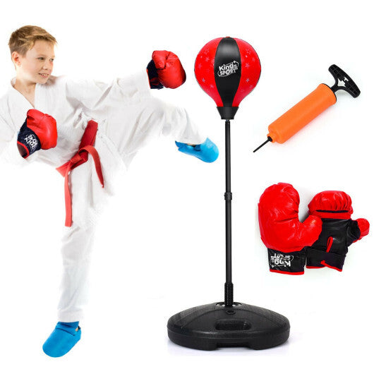 Kids Adjustable Stand Punching Bag Toy Set with Boxing Glove-Red W2B