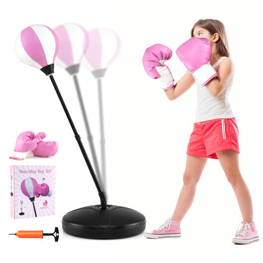 Kids Adjustable Stand Punching Bag Toy Set with Boxing Glove-Red W2B