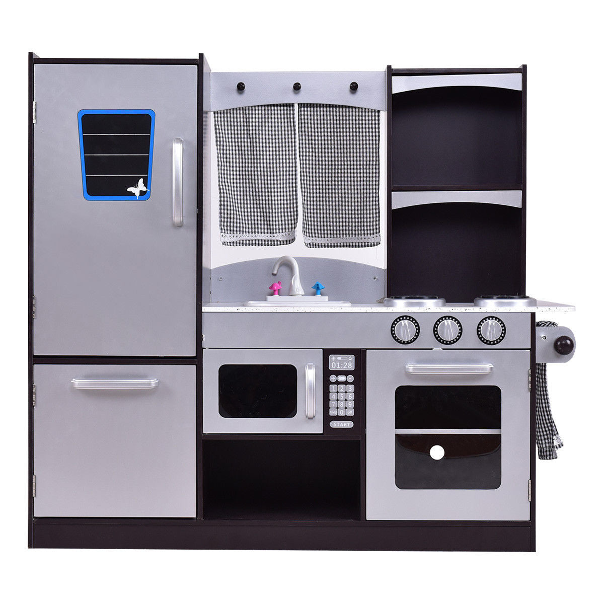 Kids Wooden Modern Kitchen Cooking Pretend Play Set - Color: Coffee W2B