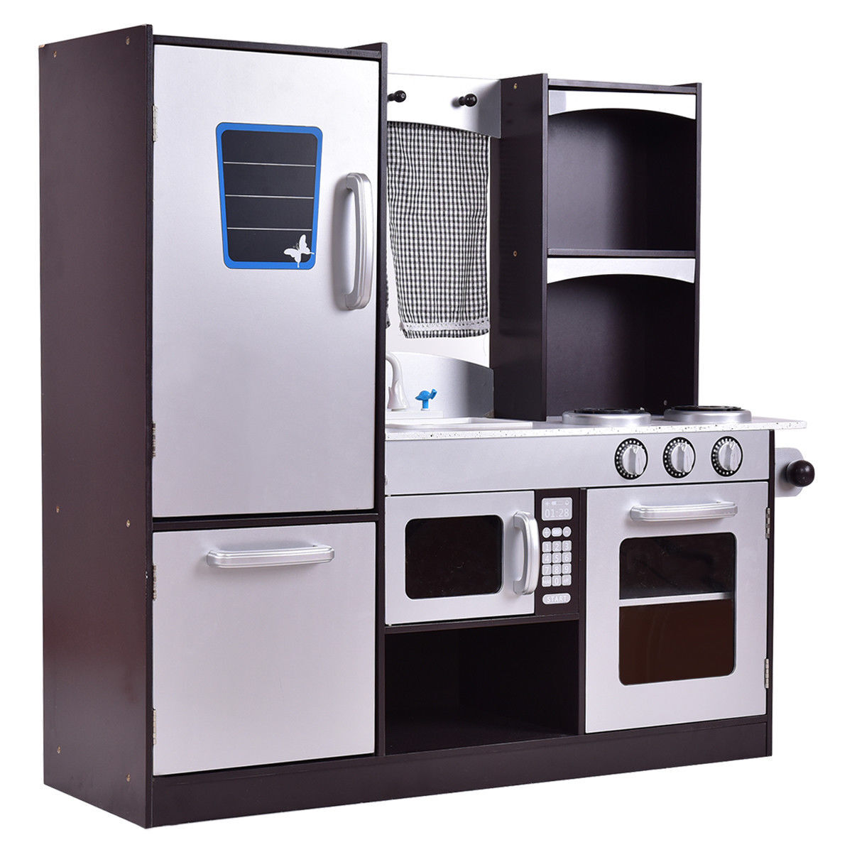 Kids Wooden Modern Kitchen Cooking Pretend Play Set - Color: Coffee W2B