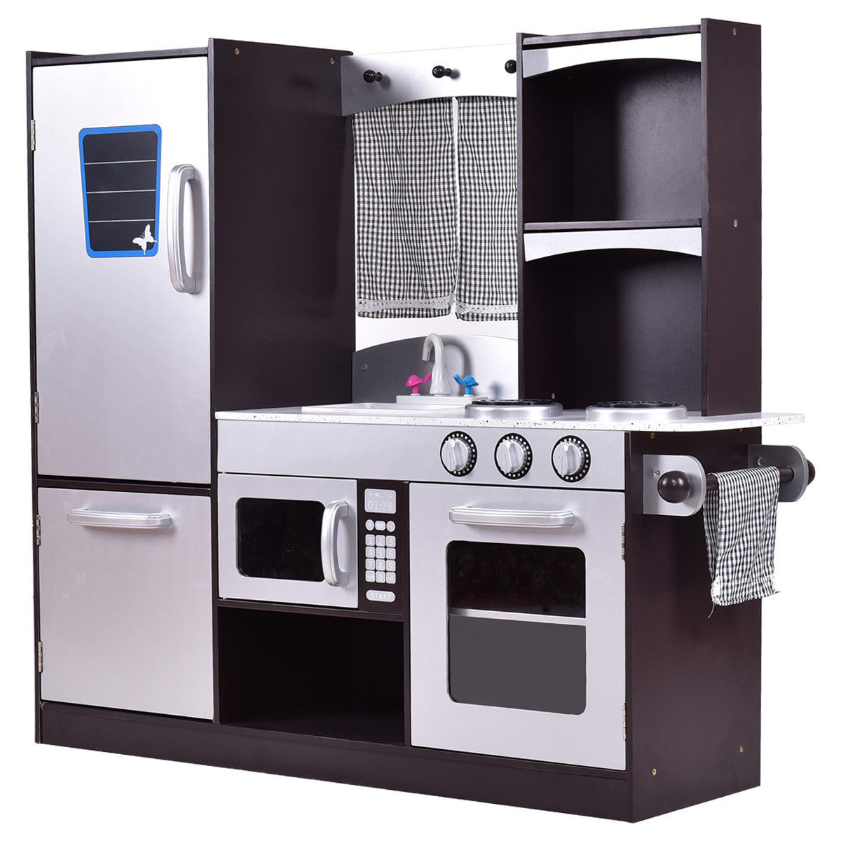 Kids Wooden Modern Kitchen Cooking Pretend Play Set - Color: Coffee W2B