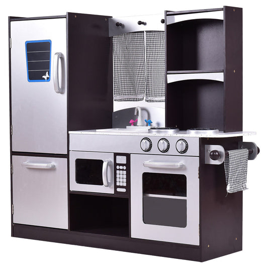 Kids Wooden Modern Kitchen Cooking Pretend Play Set - Color: Coffee W2B
