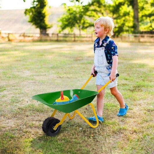 Outdoor Garden Backyard Play Toy Kids Metal Wheelbarrow-Red W2B