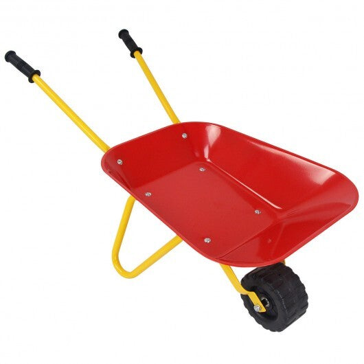 Outdoor Garden Backyard Play Toy Kids Metal Wheelbarrow-Red W2B