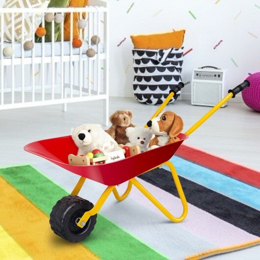 Outdoor Garden Backyard Play Toy Kids Metal Wheelbarrow-Red W2B