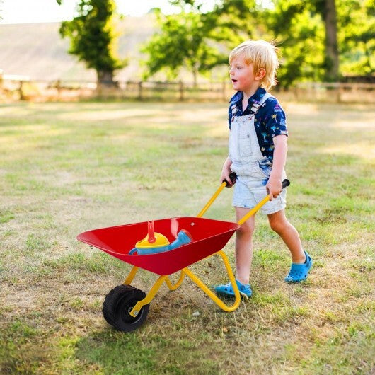 Outdoor Garden Backyard Play Toy Kids Metal Wheelbarrow-Red W2B