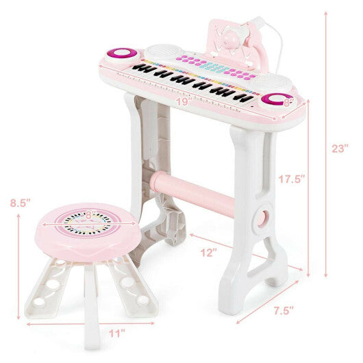37-key Kids Electronic Piano Keyboard Playset-Pink W2B