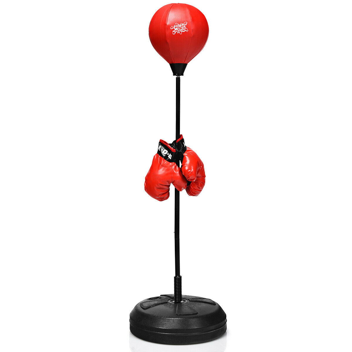 Adjustable Height Punching Bag with Stand Plus Boxing Gloves for Both Adults and Kids - Color: Black & Red W2B