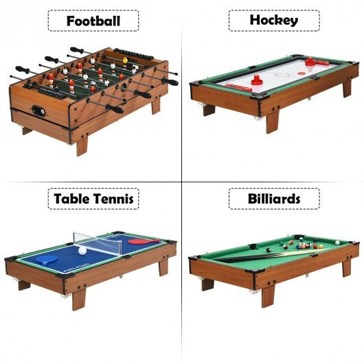 4-in-1 Combo Game Table Set Foosball Table with Billiards and Hockey W2B