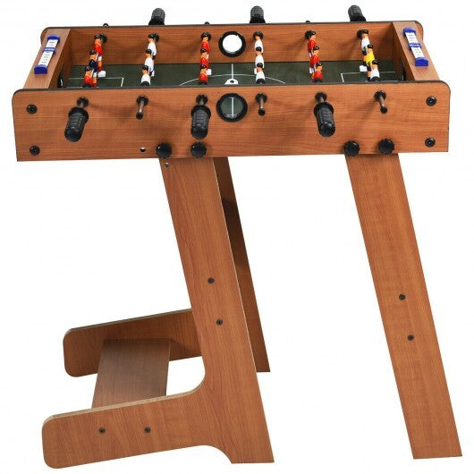 Space Saving Table Football with Durable Handle and 2 Footballs - Color: Brown W2B