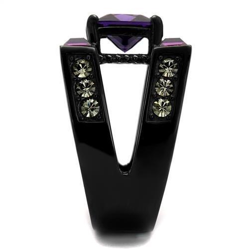 TK1072J - IP Black(Ion Plating) Stainless Steel Ring with AAA Grade CZ  in Amethyst Alamode
